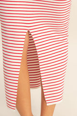 Red Striped Fitted Midi Tank Dress