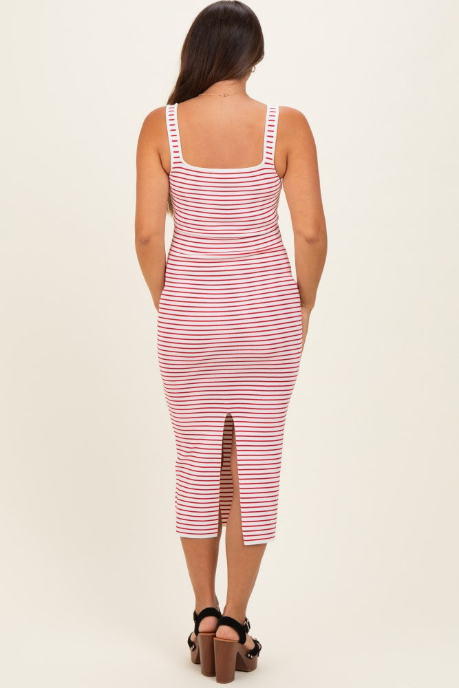 Red Striped Fitted Maternity Midi Tank Dress