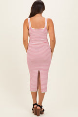 Red Striped Fitted Maternity Midi Tank Dress