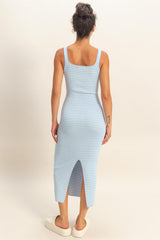 Light Blue Striped Fitted Midi Tank Dress