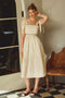 Cream Scallop Edge Side Cutout Midi Dress