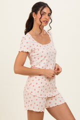 Peach Floral Ribbed Lounge Set