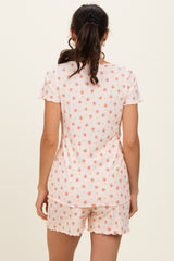 Peach Floral Ribbed Lounge Set