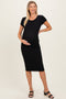 Black Ribbed Short Sleeve Maternity Midi Dress