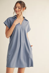 Denim Blue Collared Maternity Pocket Dress