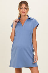 Denim Blue Collared Maternity Pocket Dress