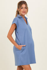 Denim Blue Collared Maternity Pocket Dress