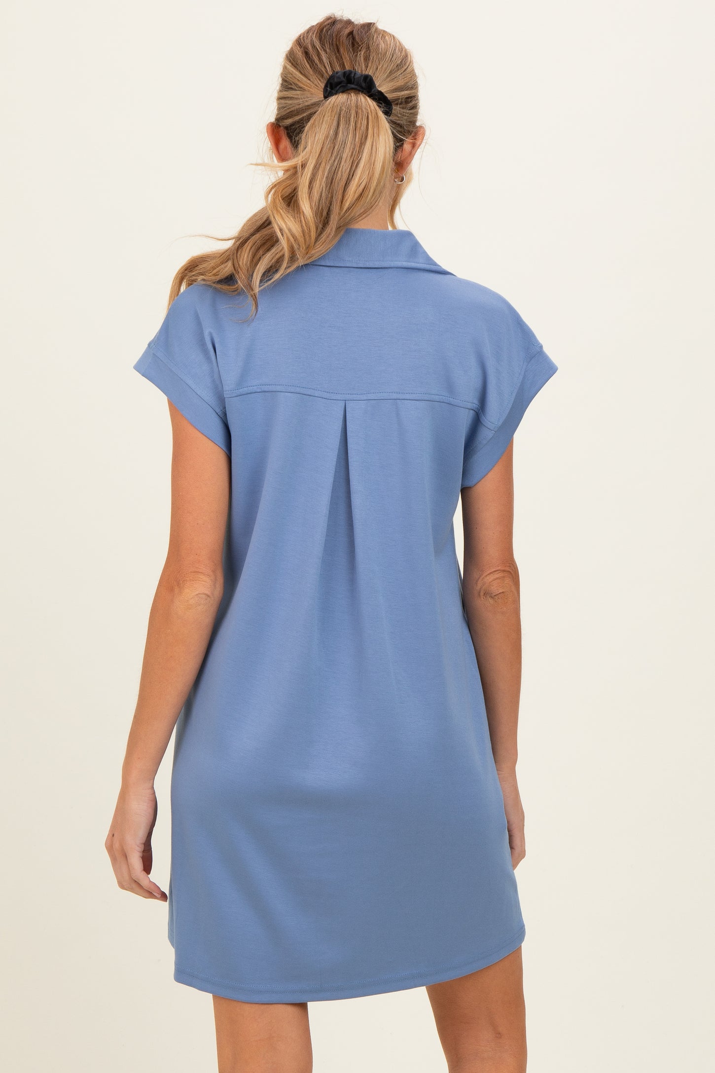 Denim Blue Collared Maternity Pocket Dress