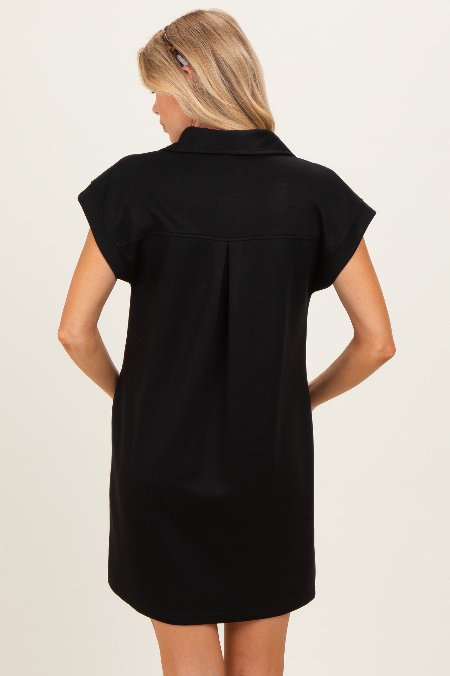Black Collared Maternity Pocket Dress