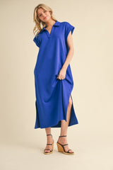 Royal Collared Pocket Maternity Midi Dress