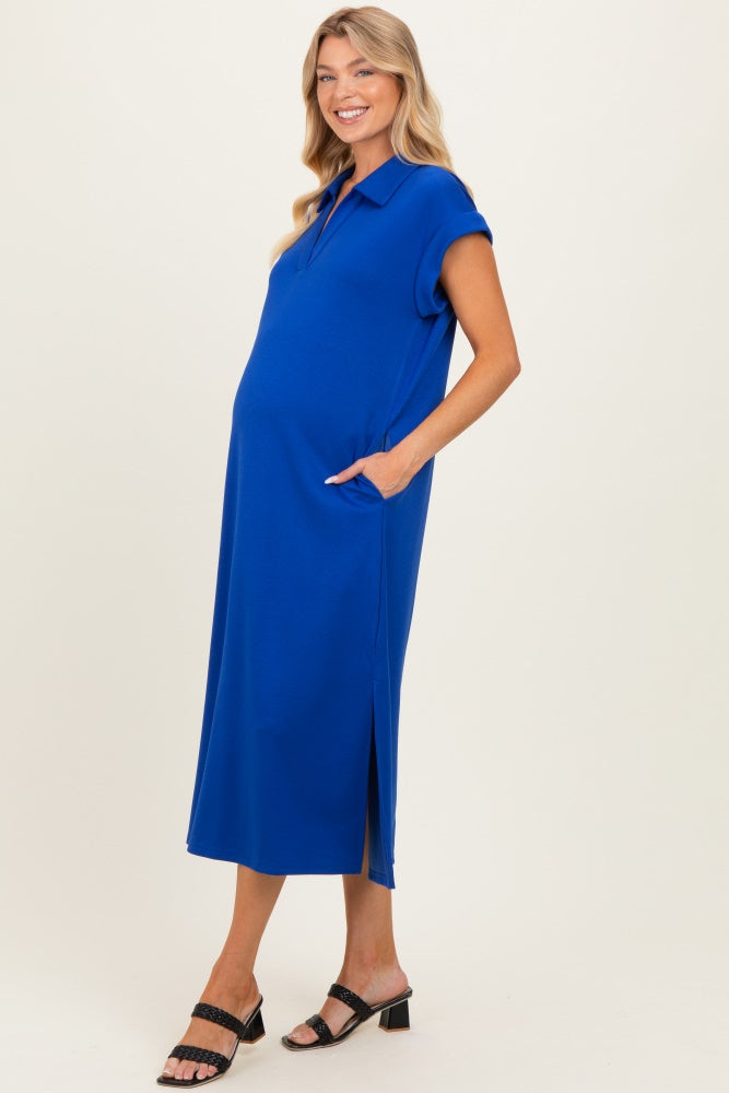 Royal Collared Pocket Maternity Midi Dress