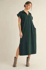 Hunter Green Collared Oversized Midi Dress