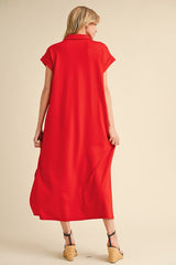 Tomato Red Collared Oversized Midi Dress
