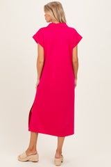 Fuchsia Collared Oversized Maternity Midi Dress