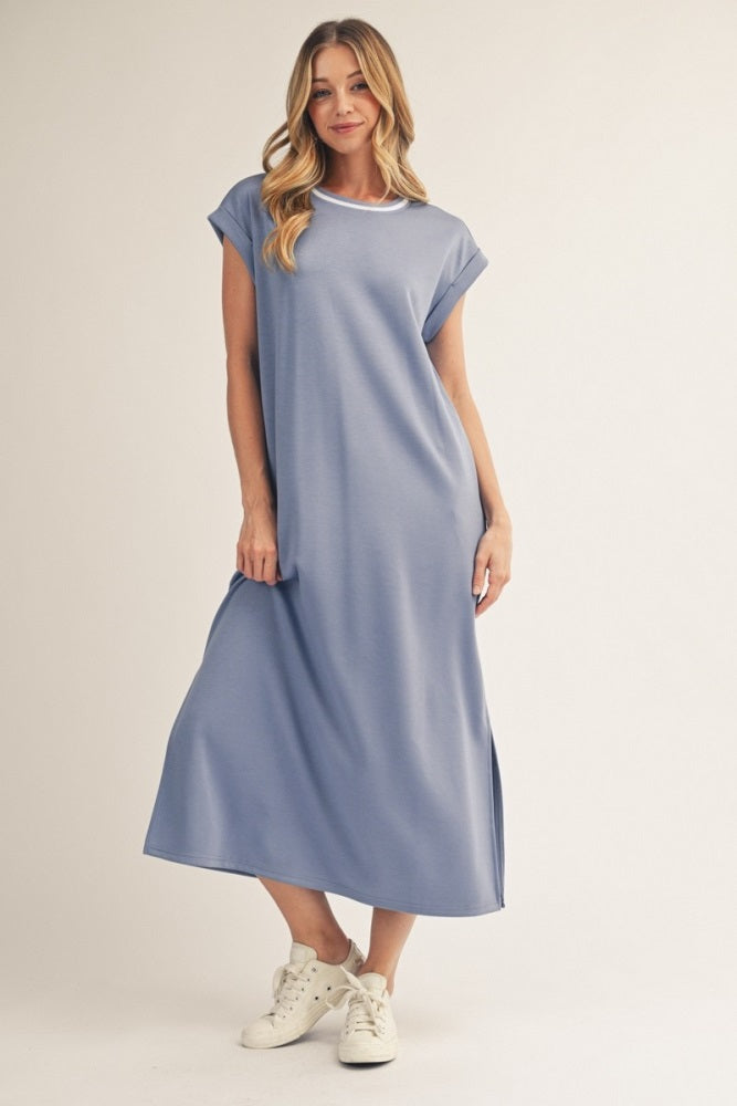 Denim Blue Side Slit Maternity Midi Dress