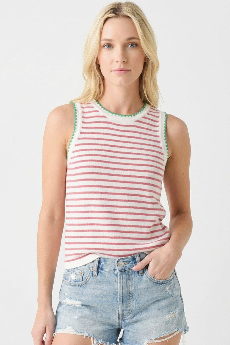 Pink Striped Stitch Detail Knit Tank