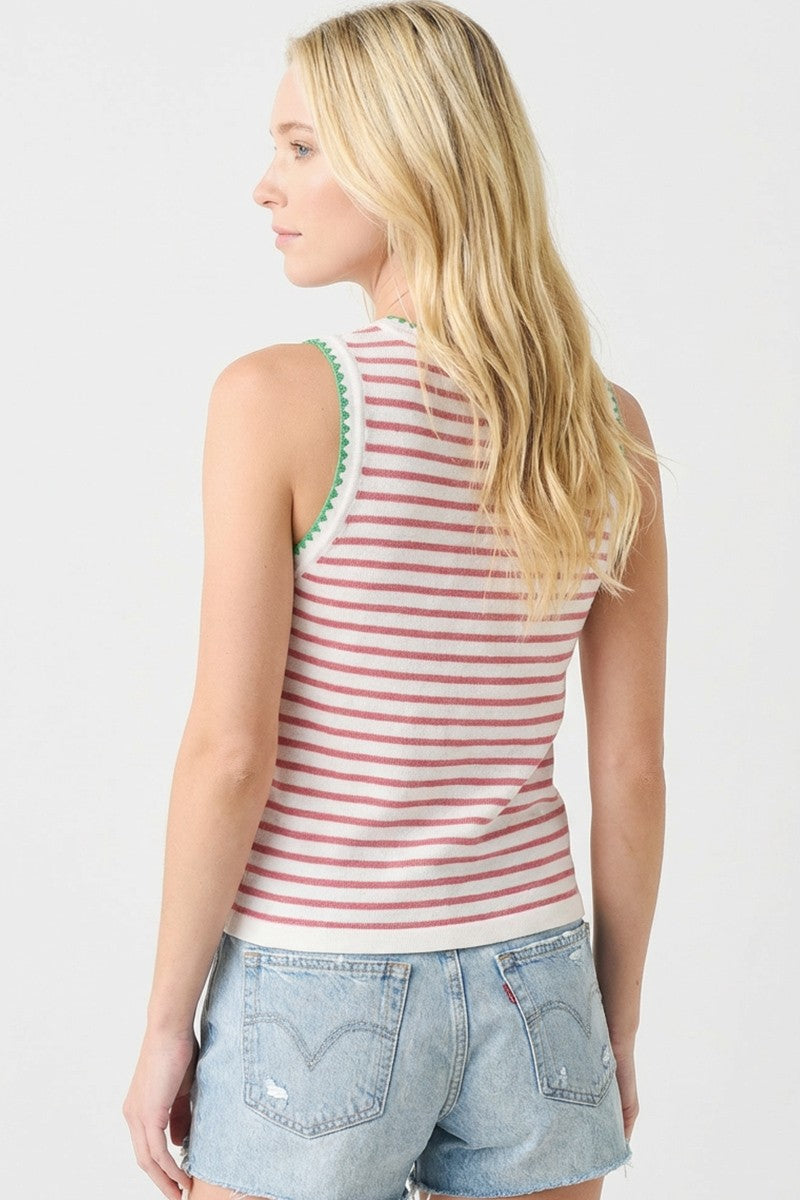Pink Striped Stitch Detail Knit Tank