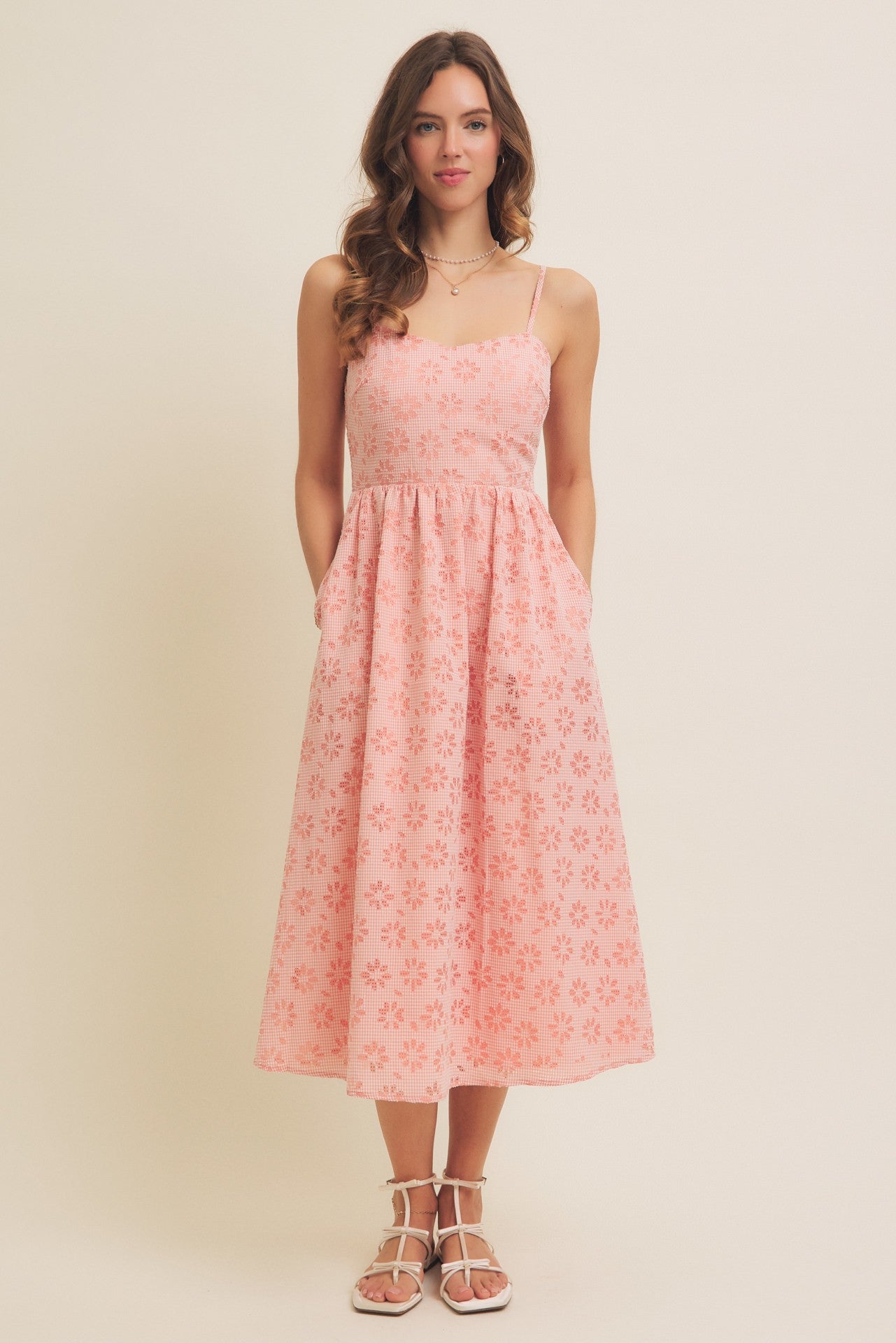 Strawberry Floral Gingham Midi Dress