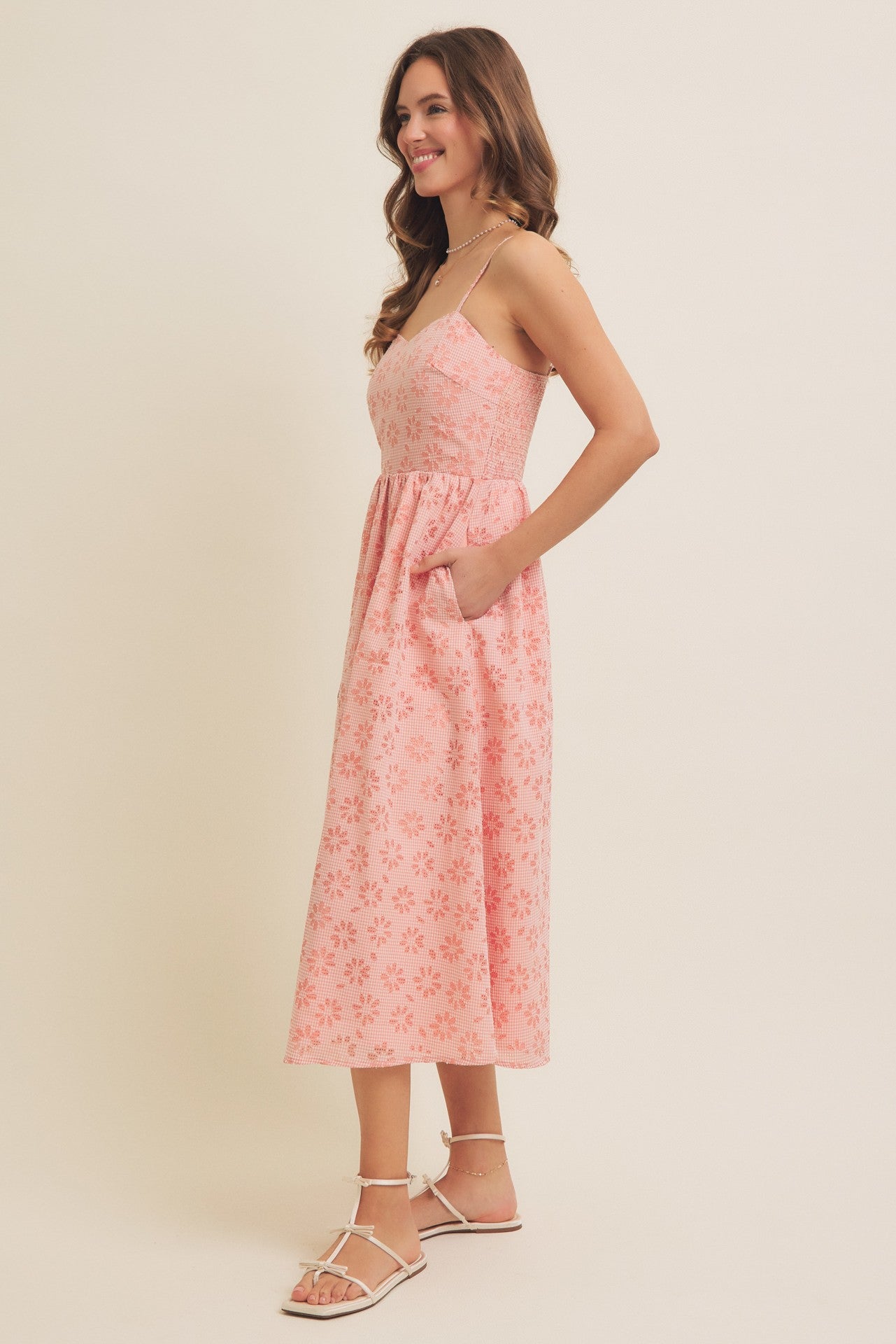Strawberry Floral Gingham Midi Dress