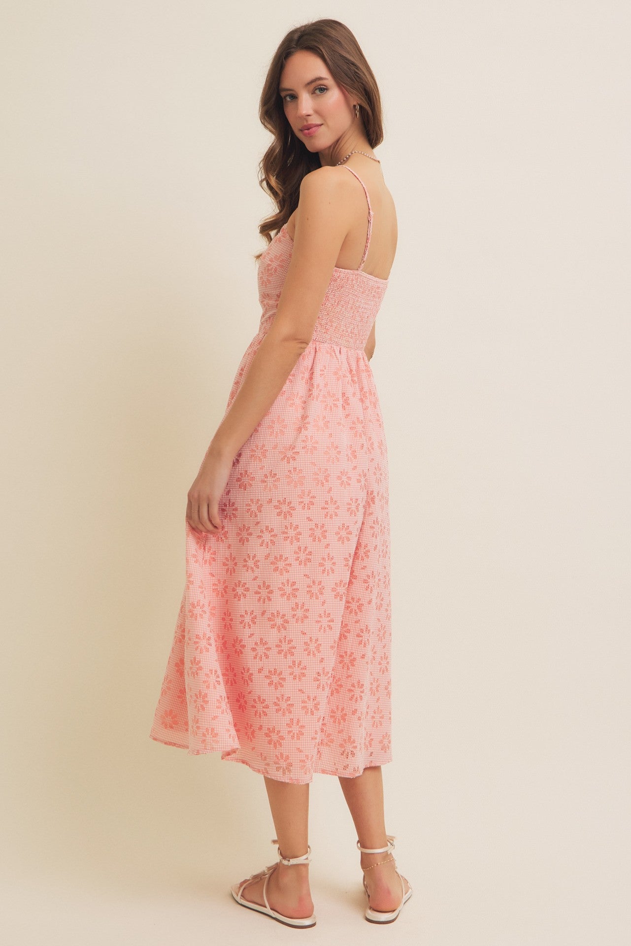 Strawberry Floral Gingham Midi Dress