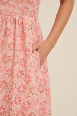 Strawberry Floral Gingham Midi Dress