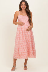 Strawberry Floral Gingham Maternity Midi Dress