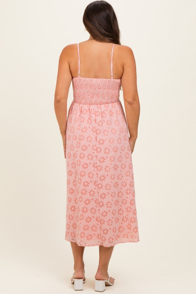 Strawberry Floral Gingham Maternity Midi Dress