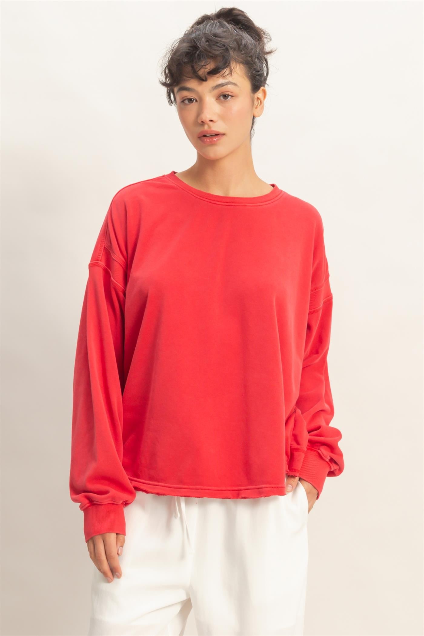 Red Oversized Cutout Back Sweatshirt