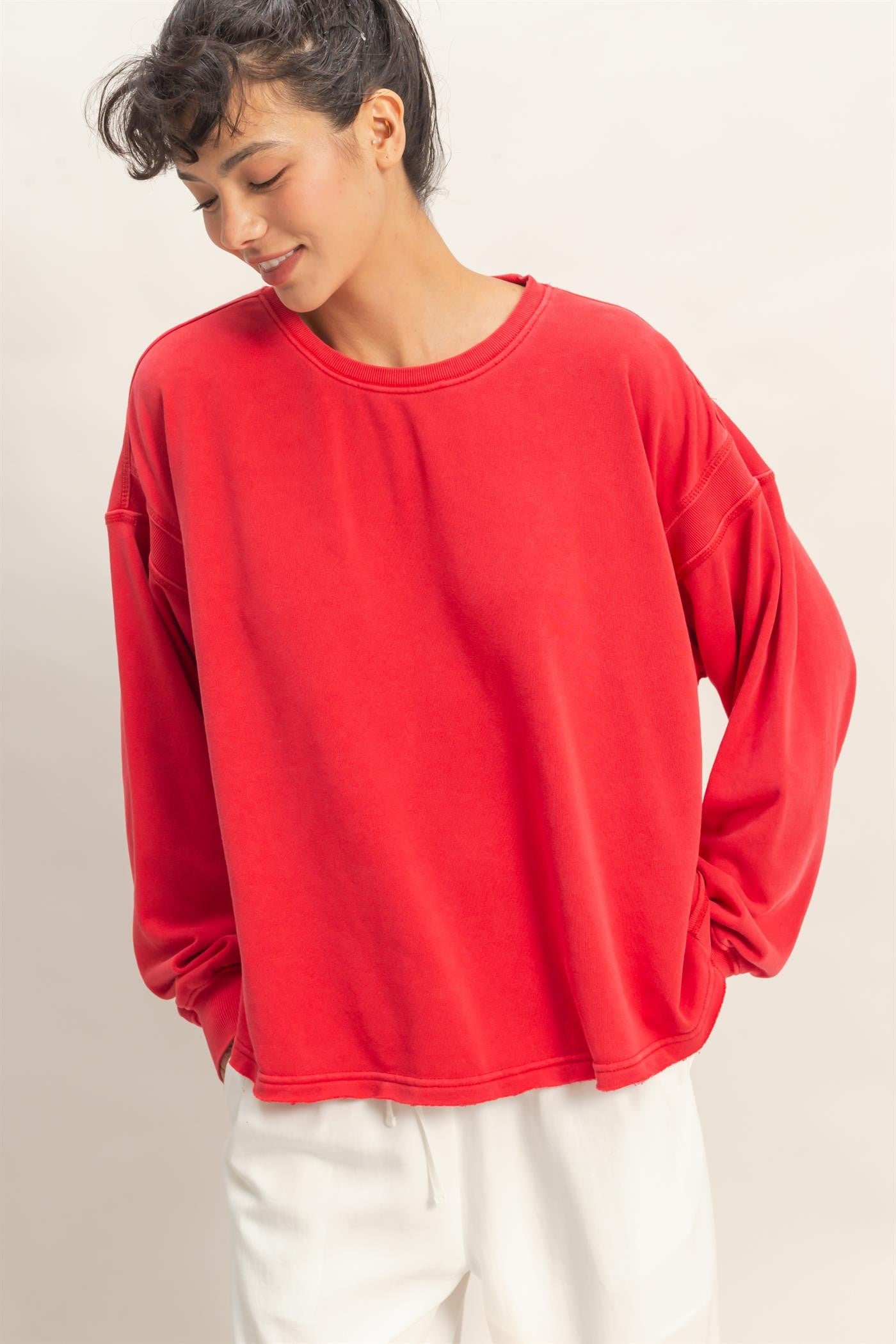 Red Oversized Cutout Back Sweatshirt