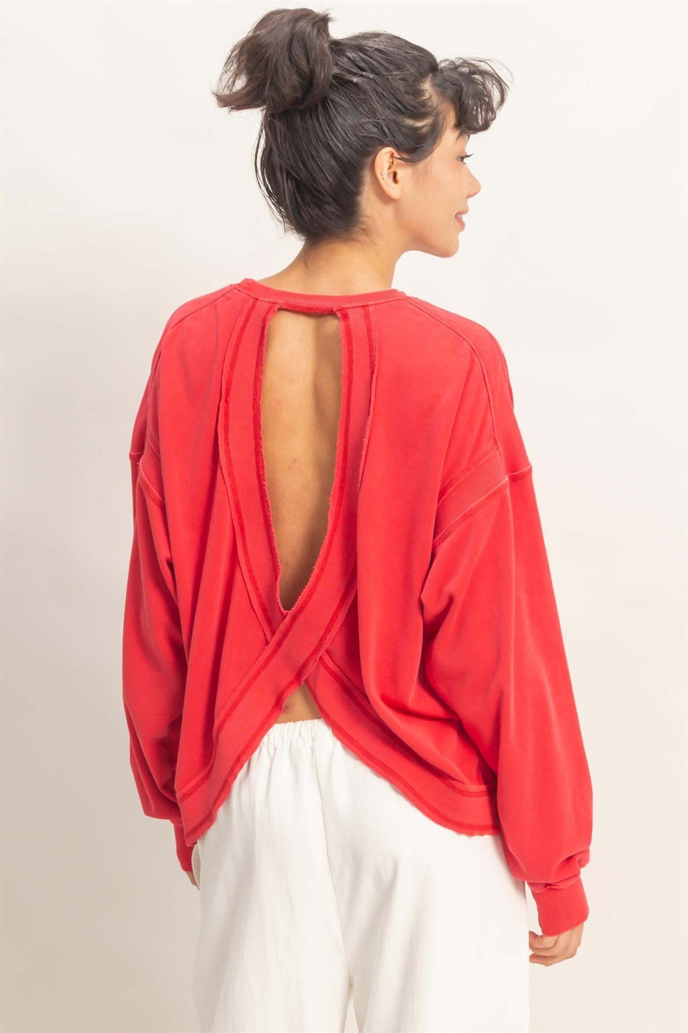 Red Oversized Cutout Back Sweatshirt