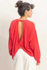 Red Oversized Cutout Back Sweatshirt