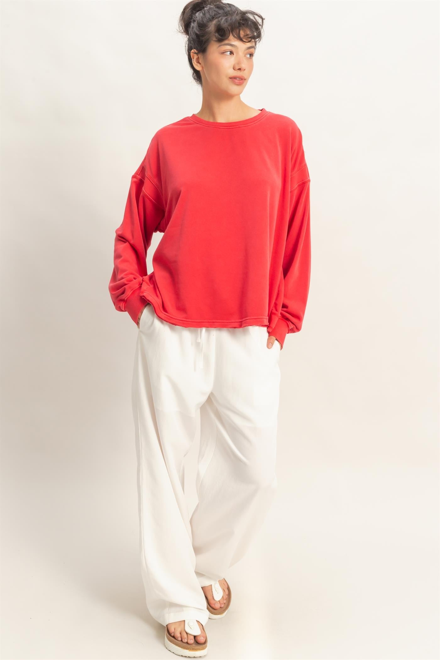 Red Oversized Cutout Back Sweatshirt