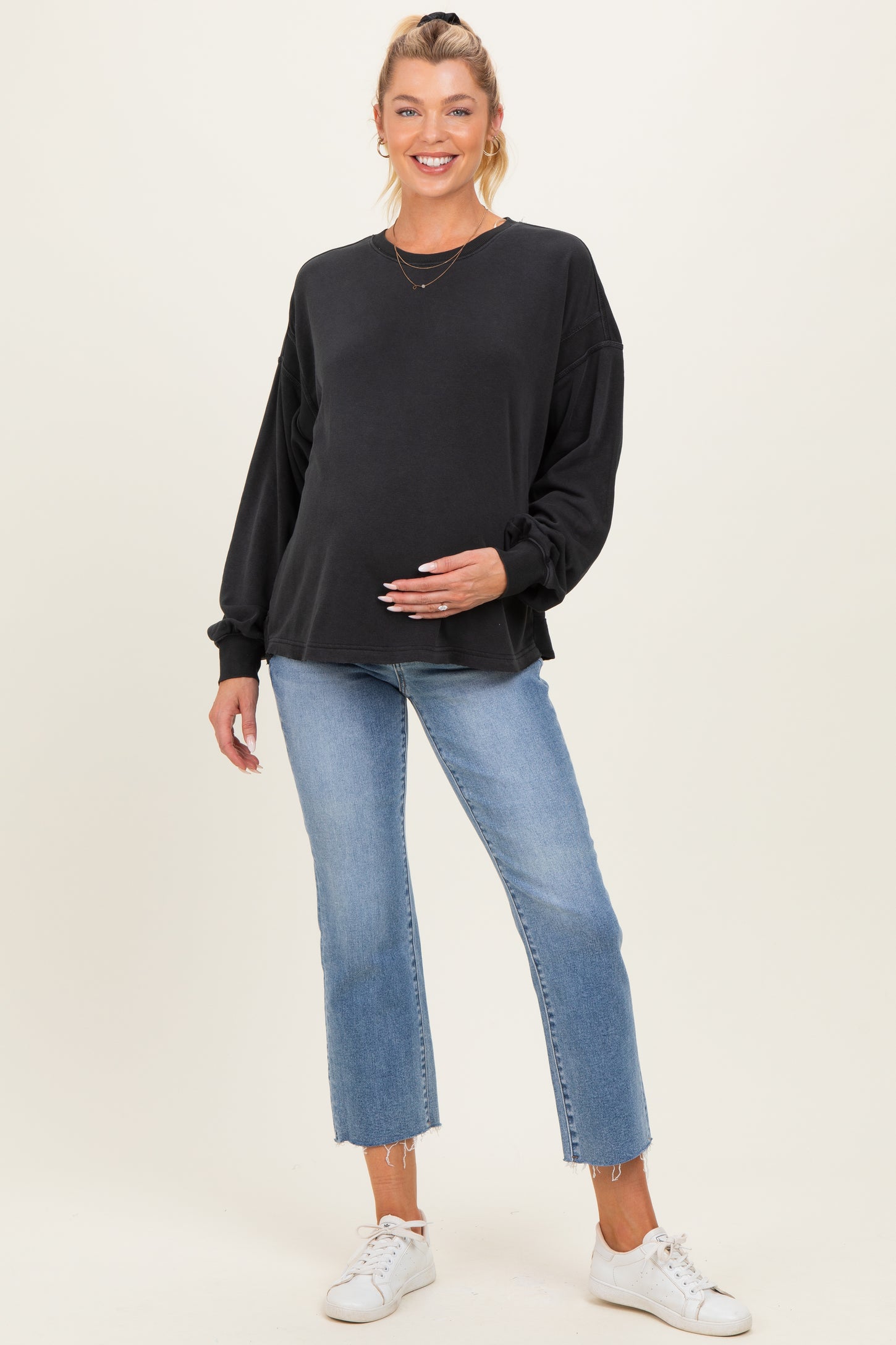 Black Oversized Cutout Back Maternity Sweatshirt