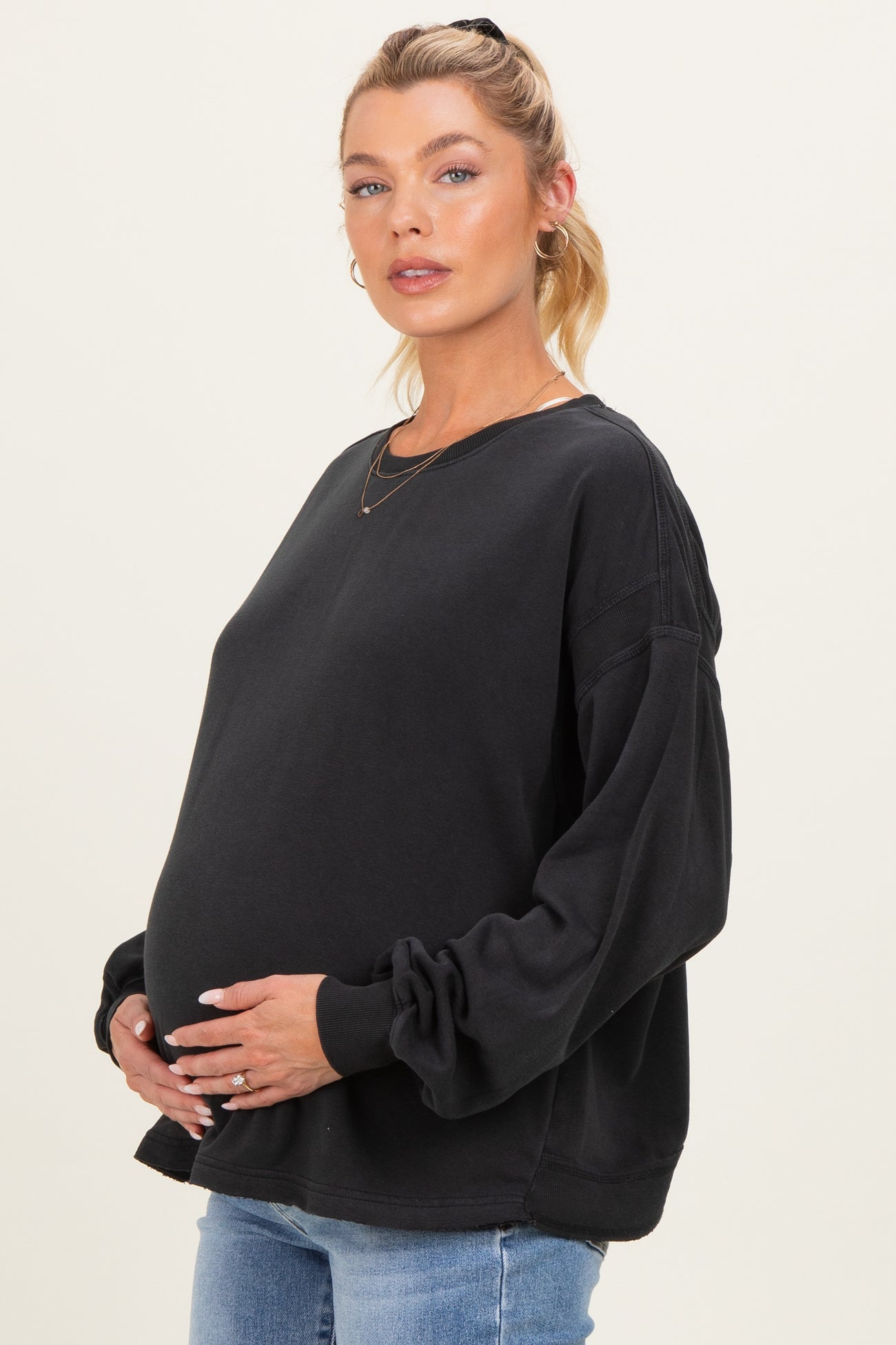 Black Oversized Cutout Back Maternity Sweatshirt