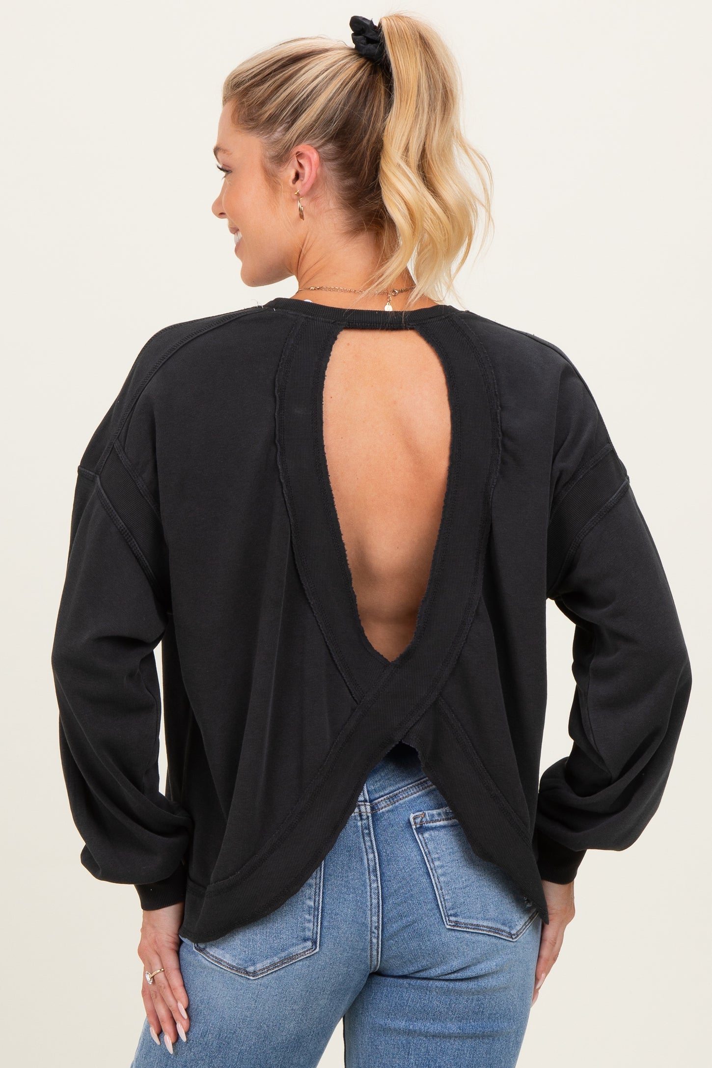 Black Oversized Cutout Back Maternity Sweatshirt