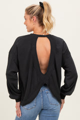 Black Oversized Cutout Back Maternity Sweatshirt