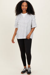 Black Oversized Striped Maternity Short Sleeve Top