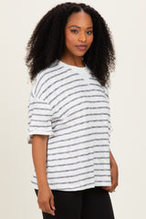 Black Oversized Striped Short Sleeve Top