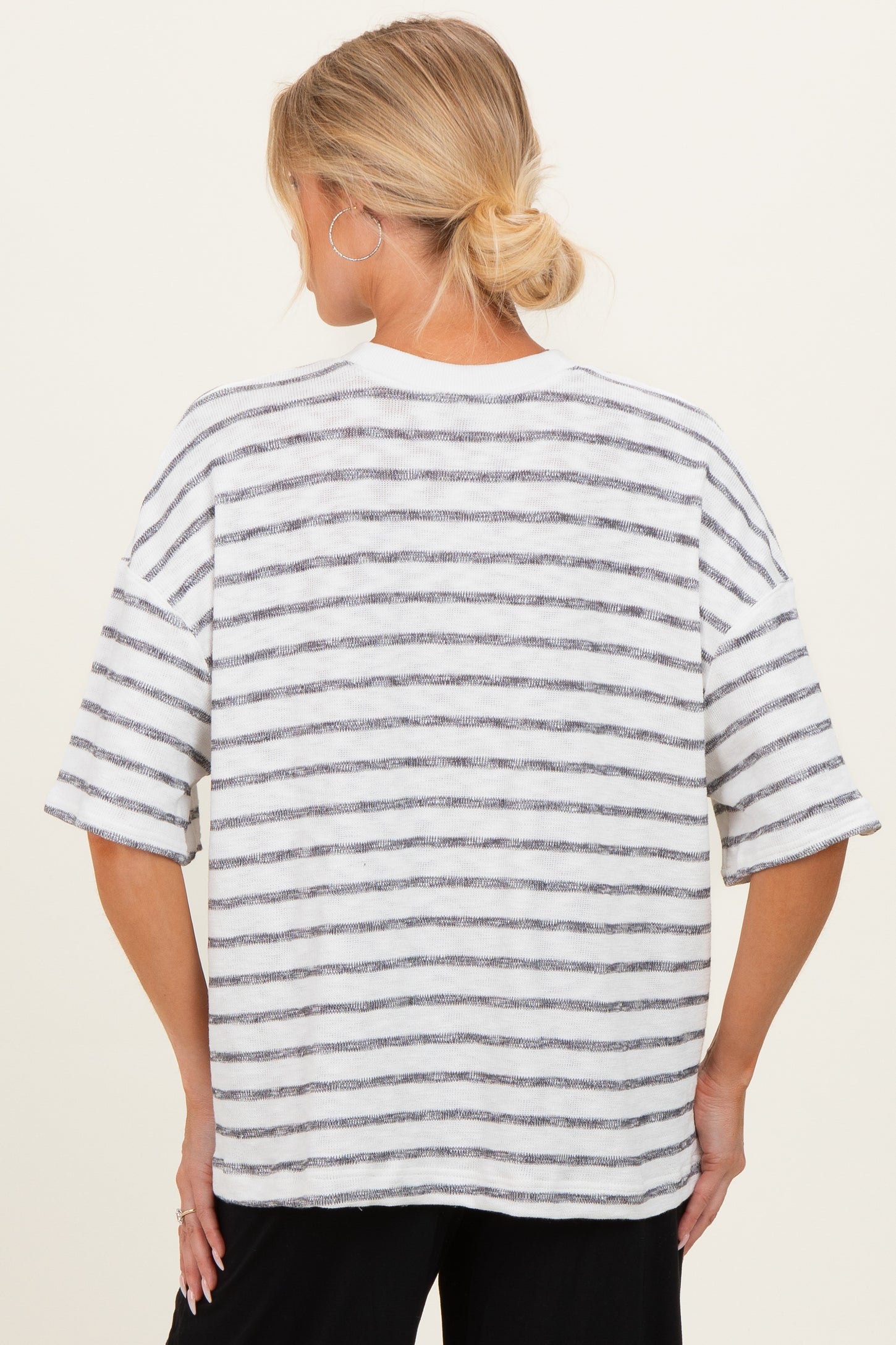 Black Oversized Striped Maternity Short Sleeve Top
