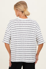 Black Oversized Striped Maternity Short Sleeve Top