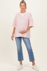 Red Oversized Striped Maternity Short Sleeve Top