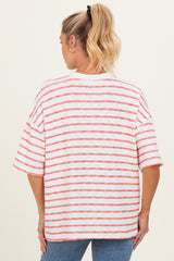 Red Oversized Striped Maternity Short Sleeve Top