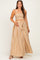 Beige Striped Smocked Crop Top Maxi Skirt Maternity Set