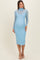 Blue Mesh Overlay Fitted Maternity Midi Dress