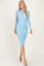 Blue Mesh Overlay Fitted Midi Dress