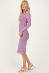 Dusty Lavender Mesh Overlay Fitted Midi Dress