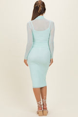 Mint Mesh Overlay Fitted Maternity Midi Dress