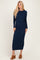 Navy Ribbed Fitted Long Sleeve Midi Dress