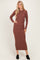 Red Brown Ribbed Fitted Long Sleeve Midi Dress
