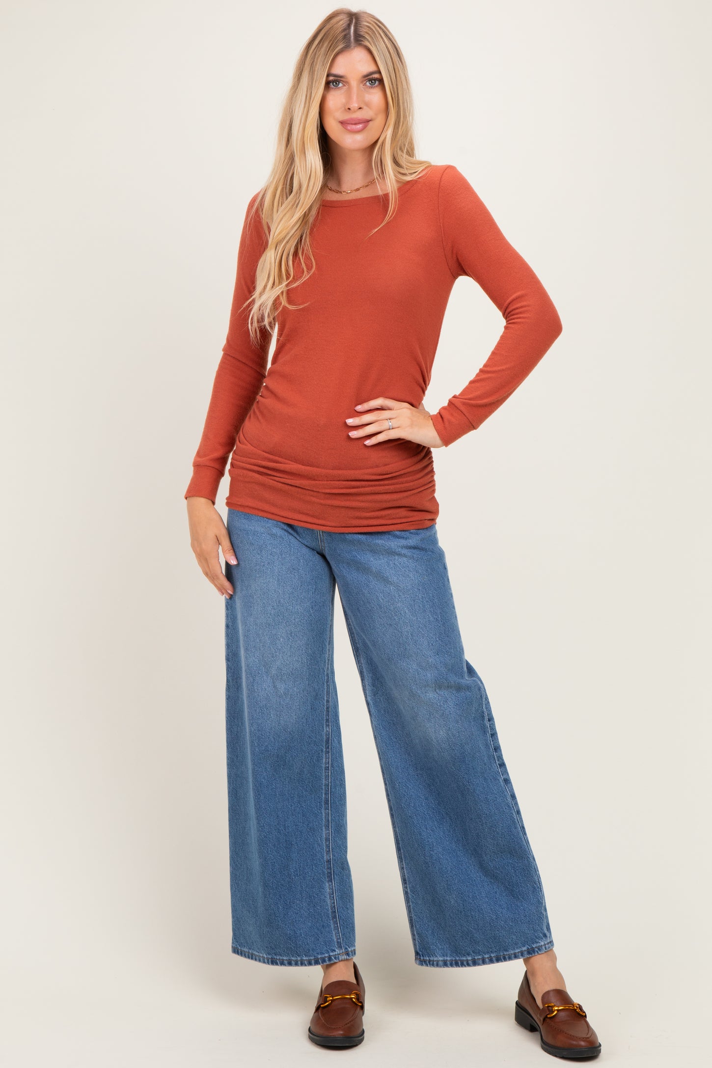 Rust Soft Knit Ruched Top